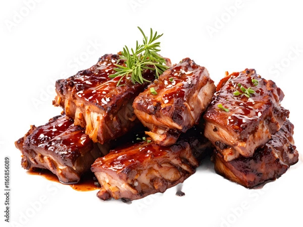 Fototapeta juicy barbecued pork ribs over transparent background 