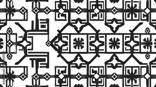 Fototapeta Geometric Black and White Pattern: Abstract seamless textile design with bold, repeating shapes and lines. Perfect for backgrounds, fashion, and home decor. 