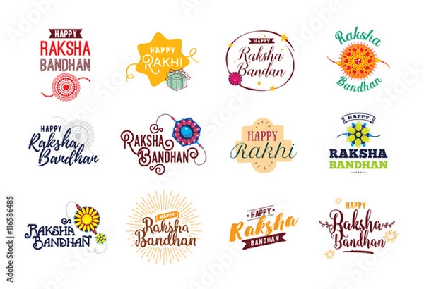 Fototapeta Happy Raksha Bandhan emblems set.