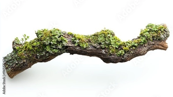 Fototapeta Moss-covered tree branch, creating a highly realistic and detailed look, cut out