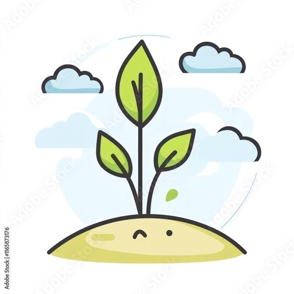 Fototapeta A happy seedling growing under a bright sunny sky