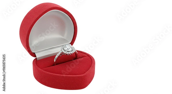 Obraz Elegant Diamond Engagement Ring Displayed in Heart-Shaped Box on Transparent Background.
