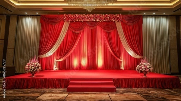 Fototapeta event stage with red cloth decoration