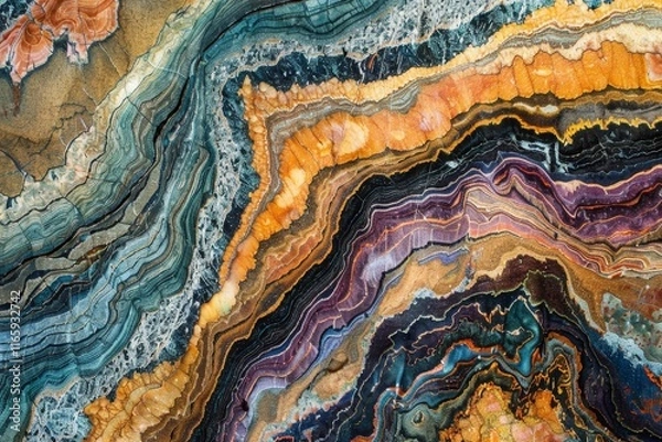 Fototapeta The stunning patterns of agate reveal a blend of vibrant colors and textures, showcasing nature's beauty in a geological formation that captures the eye.