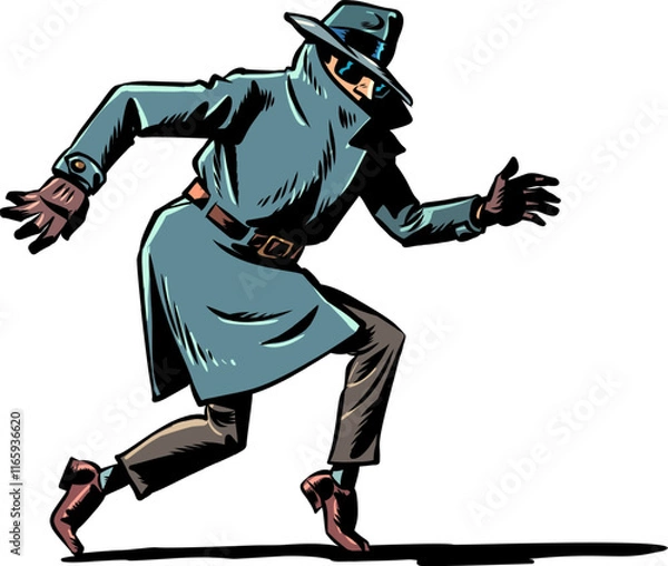 Fototapeta Personal data security issues. The scammer and the criminal escapes. The secret agent detective sneaks away.