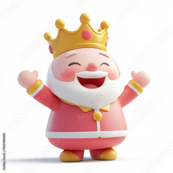 Fototapeta Cheerful cartoon king character with a crown and a big smile, perfect for festive designs and playful themes in children’s illustrations and branding projects