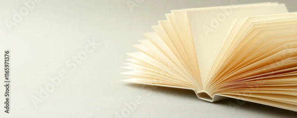 Obraz Book pages fanning open artistically, resting on soft gray surface with elegant minimalist styling