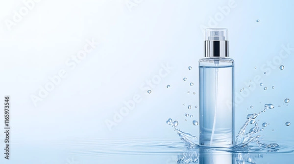 Fototapeta Product photography of a cosmetic spray bottle with a white background, showcasing the elegance and simplicity of the design.
