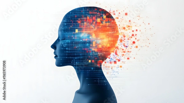 Fototapeta Abstract digital representation of dementia symptoms with a tech-inspired feel, showcasing the complexity and challenges of cognitive decline.
