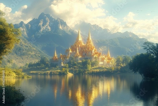 Obraz Beautiful palace is reflected in the water of a lake