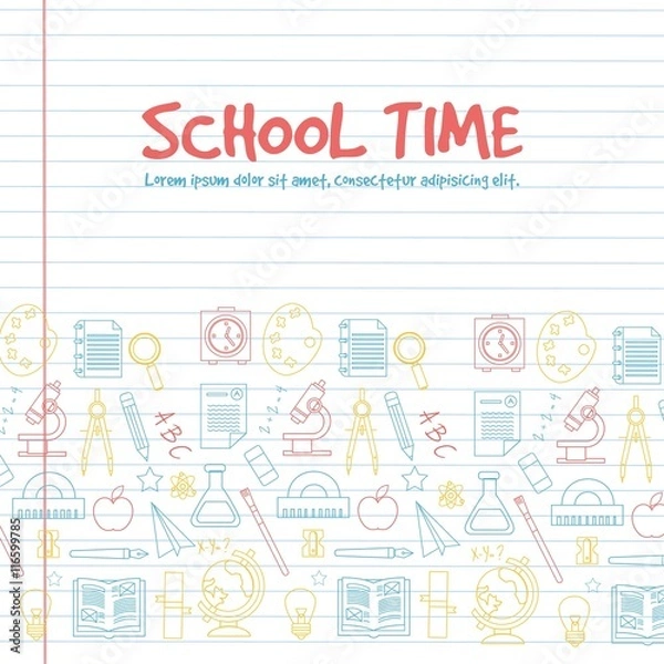 Fototapeta School time background with school elements