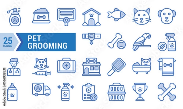 Fototapeta 25 Blue Line Pet Grooming Icons for Website and Mobile App Design.