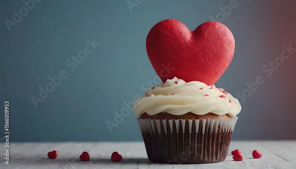 Fototapeta valentine's day cupcake with a red heart decorated on top