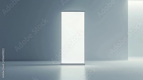 Fototapeta Advertising and promo white empty information booth stand or roll up board. Realistic vector illustration set of blank portable vertical pullup info banner mockup for ad and product presentation.