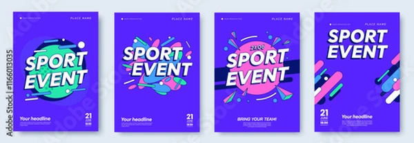 Obraz Set of promo posters for a sporting event or eSports. Sport event banner design, abstract colorful dynamic graphics, headline and place for text. Ideal for flyer, invitation. Vector illustration