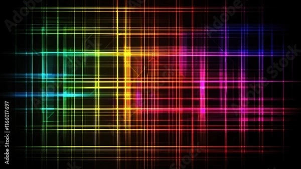 Obraz Abstract colorful grid pattern with glowing lines.