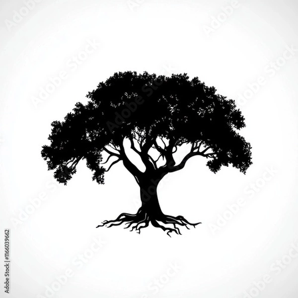 Fototapeta Majestic Tree Silhouette With Extensive Roots