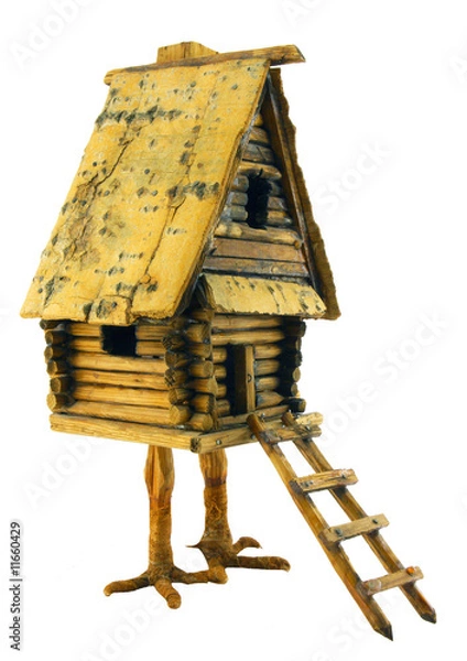 Fototapeta Isolated  izba on chicken legs from folklore on white background