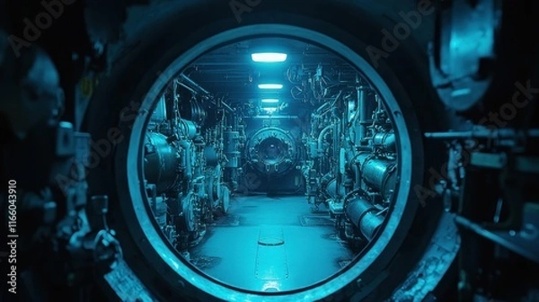 Fototapeta Submarine's interior viewed through a circular portal.