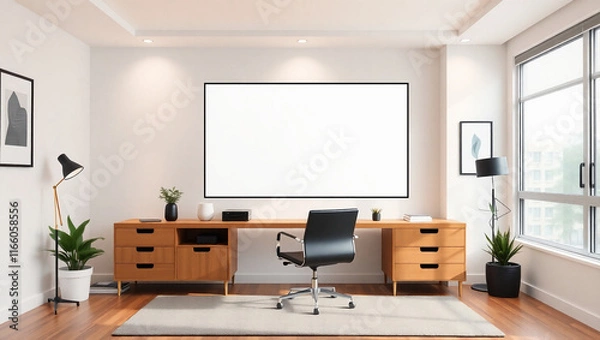Obraz Modern Home Office Room Background for Webinars and Zoom Meetings with Transparent Monitor Cutout for Easy Image