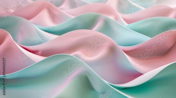 Fototapeta Elegant pastel pink and turquoise satin creating a beautiful wavy pattern, perfect for a luxurious and stylish wallpaper