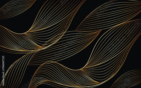Obraz Golden lines pattern background. Luxury gold Line arts wallpaper. Design for cover, invitation background, packaging design, fabric and print. Vector illustration.