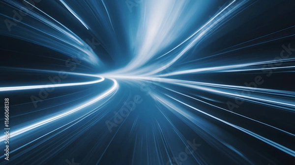 Fototapeta  Digital image of light rays. Vector abstract, science, future, energy technology concept, stripes lines with blue light, speed and motion blur on dark blue background.