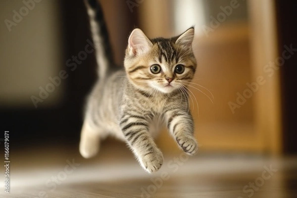Obraz A small kitten leaping upwards, full of energy and playfulness