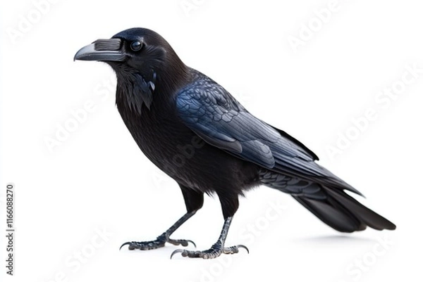 Fototapeta A black bird perched on a white surface, ready to take flight