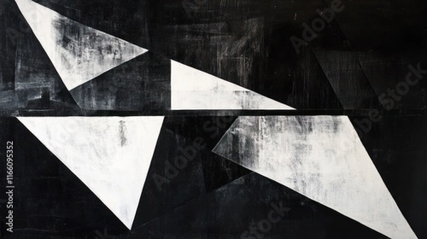 Fototapeta Abstract black and white geometric composition with triangular shapes.