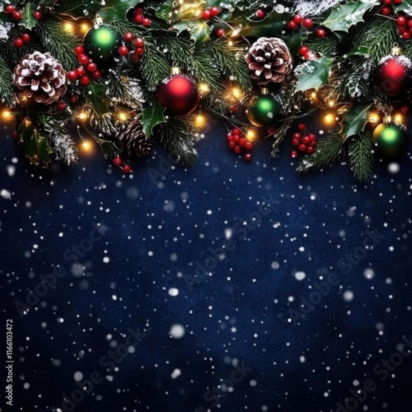 Fototapeta Christmas decorations with snowflakes and festive elements.