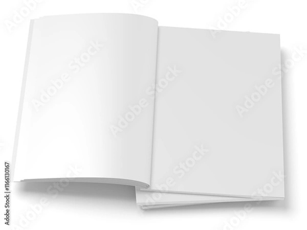 Fototapeta Open magazine with a glued binding. Vertical A4 format.