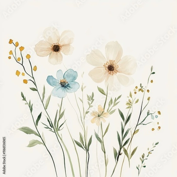 Fototapeta Soft Watercolor Illustration of Wildflowers With Delicate Hues and Intricate Details Showcasing Nature's Beauty