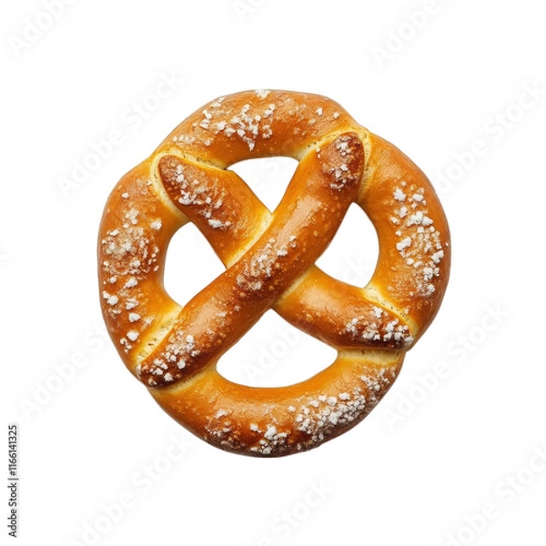 Fototapeta freshly baked pretzel. showcasing its golden-brown. twisted shape and sprinkled with coarse salt the pretzel is placed on a light. textured background. emphasizing its appetizing appearance ideal for