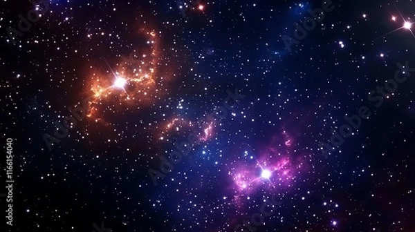 Fototapeta Skies nebula stars dimension concept. Vibrant cosmic scene filled with stars and colorful nebulae.