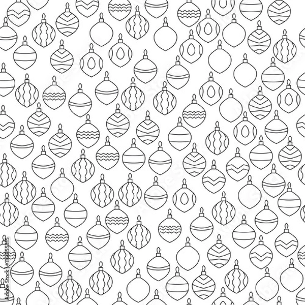 Fototapeta Vector Seamless Pattern with  Outline Christmas Ball