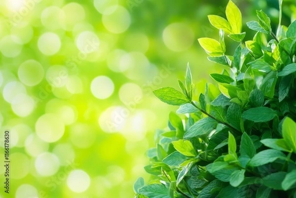 Fototapeta Lush Green Leaves Sparkle in Sunlight, Creating a Vibrant Atmosphere in a Tranquil Outdoor Setting Surrounded by Nature