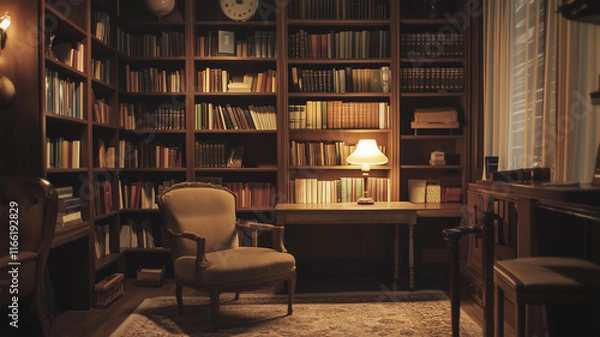 Fototapeta クラシックな書斎風デザインのヴィンテージホテルルーム