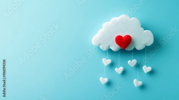 Obraz Whimsical cloud raining fluffy hearts on a tranquil blue backdrop