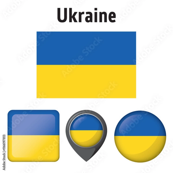 Fototapeta Illustration of the flag of Ukraine, and various icons. Ideal for catalogs of institutional materials and geography
