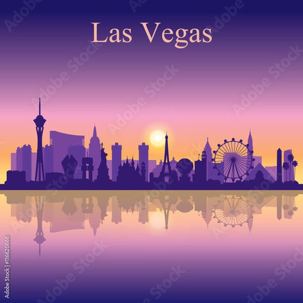 Fototapeta Sylwetka panoramę Las Vegas na tle zachodu słońca