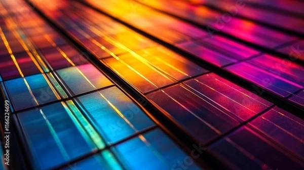 Obraz Vibrant Solar Panels in Colorful Light Display