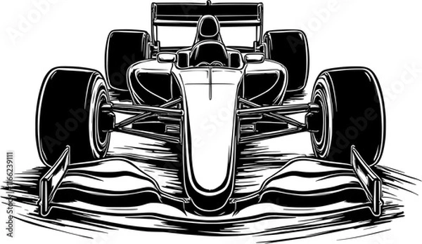 Obraz Front view of a black formula 1 car vector icon isolated on a transparent background.