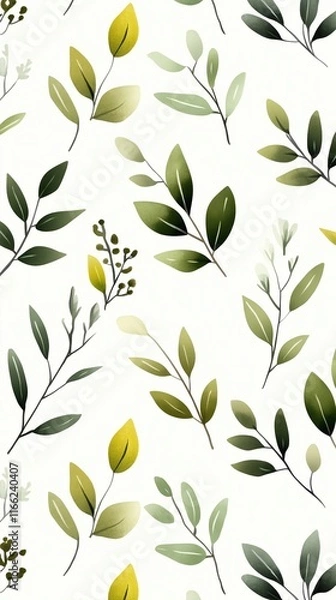 Obraz Green Olive Yellow Leaves Botanical Watercolor Seamless Pattern