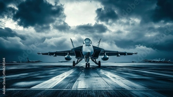 Fototapeta Aircraft on Runway Under Dramatic Sky