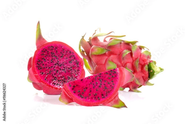 Obraz Fresh red dragon fruit on white background.