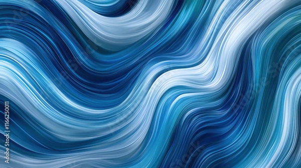 Fototapeta Abstract 3D Flowing Liquid-Like Wave Textures in Blue, Silver, and White Gradient background wallpaper