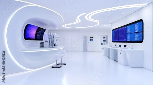 Fototapeta Sleek, modern interior of a futuristic service area.