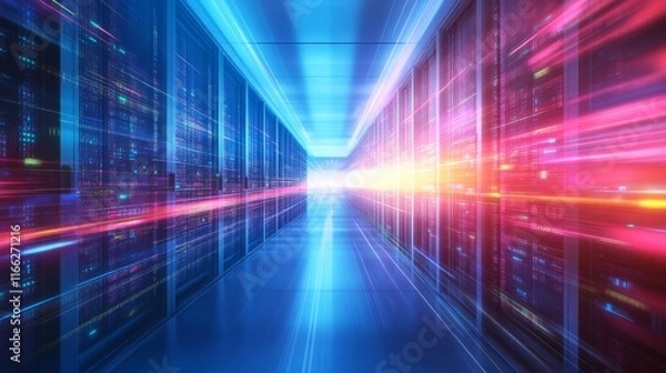 Fototapeta Dynamic Data Center with Bright Light Composition