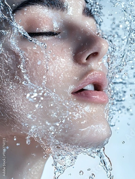 Obraz Tranquil Water Immersion of a Woman with Closed Eyes Surrounded by Ethereal Bubbles Creating a Serene Atmosphere of Peace and Contemplation